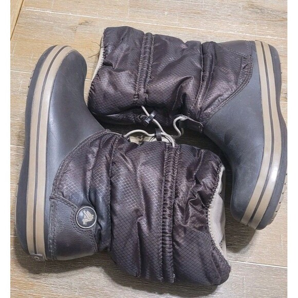 CROCS Crocband Brown Winter Puff Insulated Rain Snow Boots Women Girl Size 8 - Picture 3 of 7